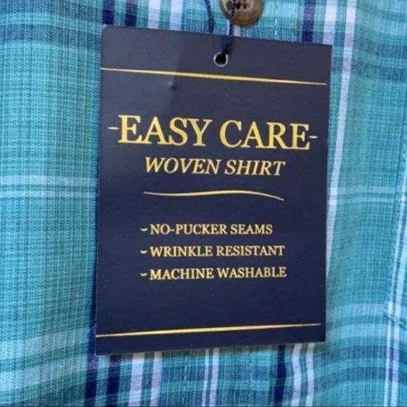 NWT Haggar Teal Plaid Button-Up Shirt Size S Easy Care Workwear Grandpacore - Picture 7 of 10